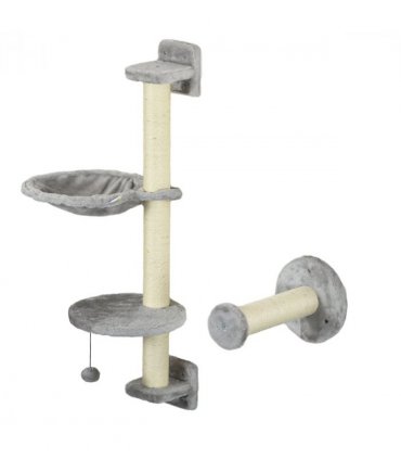 PawHut Cat Wall Furniture with Hammock, Perches, Ladder, Scratching Post, Grey