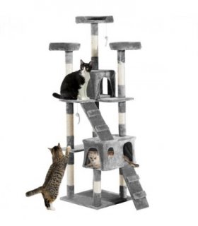 Cat Tree Grey Plush Cloth 50L x 50W x 170H cm Solid Particle Board Sisal Rope