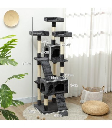 Cat Tree Grey Plush Cloth 50L x 50W x 170H cm Solid Particle Board Sisal Rope