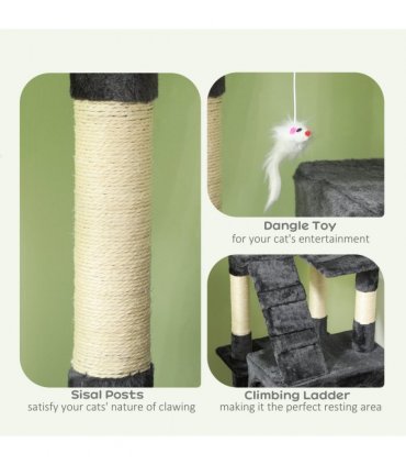 Cat Tree Grey Plush Cloth 50L x 50W x 170H cm Solid Particle Board Sisal Rope