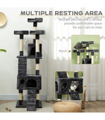 Cat Tree Grey Plush Cloth 50L x 50W x 170H cm Solid Particle Board Sisal Rope