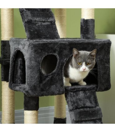 Cat Tree Grey Plush Cloth 50L x 50W x 170H cm Solid Particle Board Sisal Rope