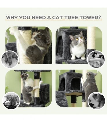 Cat Tree Grey Plush Cloth 50L x 50W x 170H cm Solid Particle Board Sisal Rope