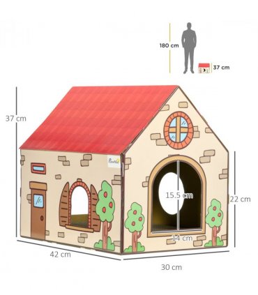 PawHut Cardboard Cat House, Recyclable Corrugate Scratcher for Indoor Cats