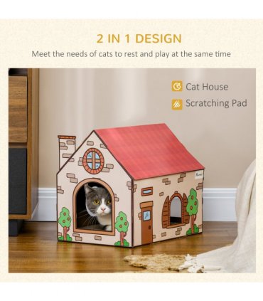 PawHut Cardboard Cat House, Recyclable Corrugate Scratcher for Indoor Cats
