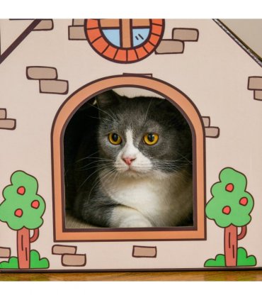 PawHut Cardboard Cat House, Recyclable Corrugate Scratcher for Indoor Cats