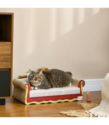 PawHut Cat Scratching Board, Cardboard Lounge Sofa with Catnip, 58 x 29.5 x 29cm