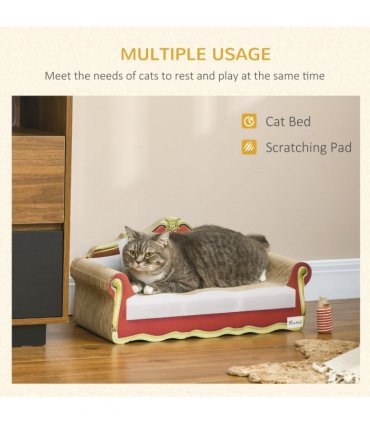 PawHut Cat Scratching Board, Cardboard Lounge Sofa with Catnip, 58 x 29.5 x 29cm