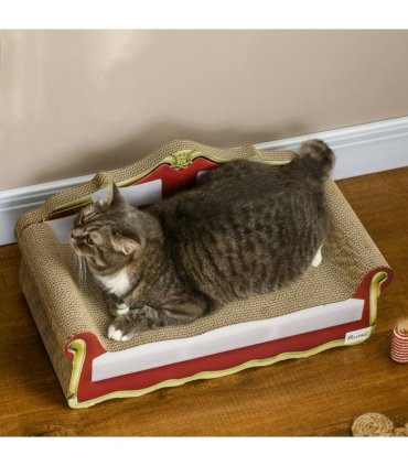 PawHut Cat Scratching Board, Cardboard Lounge Sofa with Catnip, 58 x 29.5 x 29cm