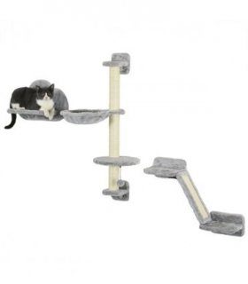 PawHut Cat Wall Furniture with Hammock Platforms Ladder Scratching Post - Grey