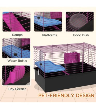 PawHut Small Animal Cage, Rabbit Guinea Pig Hutch, Pet Playhouse