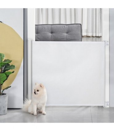PawHut Retractable Pet Safety Gate, Folding Stair Barrier, Guard Door - White