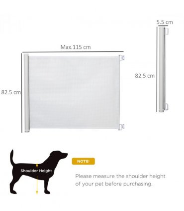 PawHut Retractable Pet Safety Gate, Folding Stair Barrier, Guard Door - White