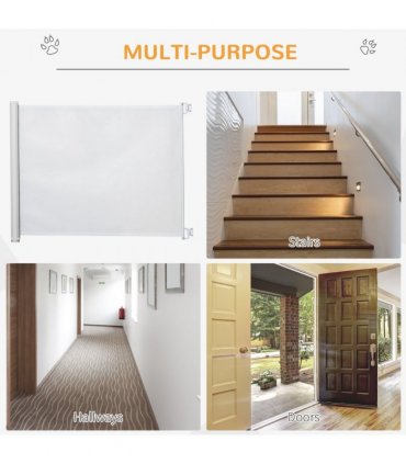 PawHut Retractable Pet Safety Gate, Folding Stair Barrier, Guard Door - White
