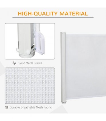 PawHut Retractable Pet Safety Gate, Folding Stair Barrier, Guard Door - White