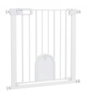 PawHut 75-82 cm Pet Safety Gate Pressure Fit Stair w/ Small Door Double Locking