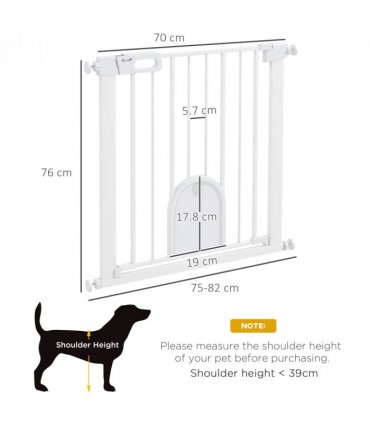 PawHut 75-82 cm Pet Safety Gate Pressure Fit Stair w/ Small Door Double Locking