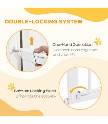 PawHut 75-82 cm Pet Safety Gate Pressure Fit Stair w/ Small Door Double Locking