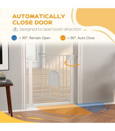 PawHut 75-82 cm Pet Safety Gate Pressure Fit Stair w/ Small Door Double Locking