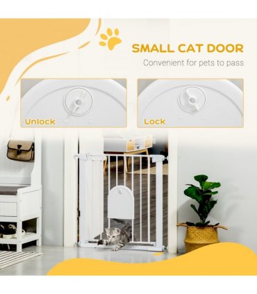 PawHut 75-82 cm Pet Safety Gate Pressure Fit Stair w/ Small Door Double Locking