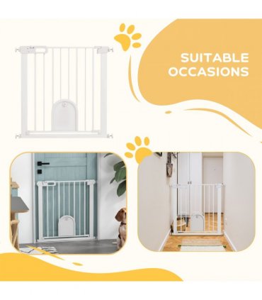 PawHut 75-82 cm Pet Safety Gate Pressure Fit Stair w/ Small Door Double Locking