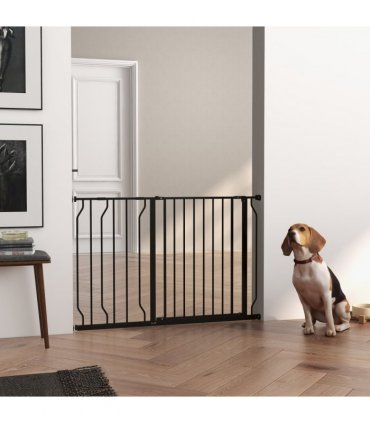 PawHut Dog Gate Wide Stair Gate with Door Pressure Fit, 75-115W cm, Black