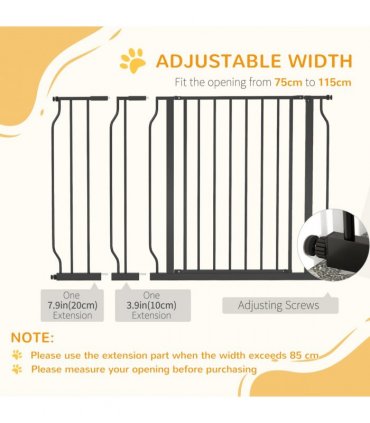 PawHut Dog Gate Wide Stair Gate with Door Pressure Fit, 75-115W cm, Black