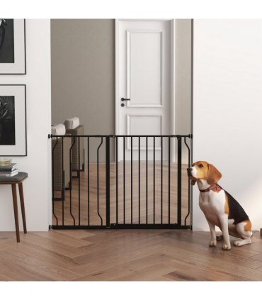PawHut Dog Gate Wide Stair Gate with Door Pressure Fit, 75-115W cm, Black