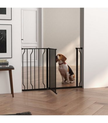 PawHut Dog Gate Wide Stair Gate with Door Pressure Fit, 75-115W cm, Black