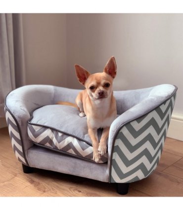 PawHut Dog Sofa Pet Couch for XS Dogs with Removable Sponge Padded Cushion Grey