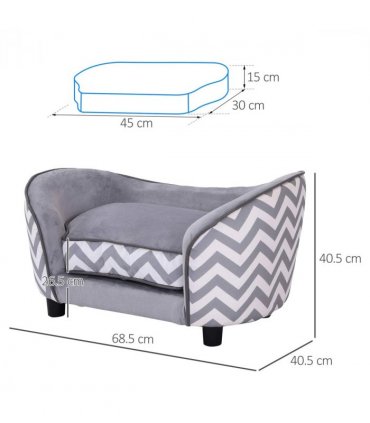 PawHut Dog Sofa Pet Couch for XS Dogs with Removable Sponge Padded Cushion Grey