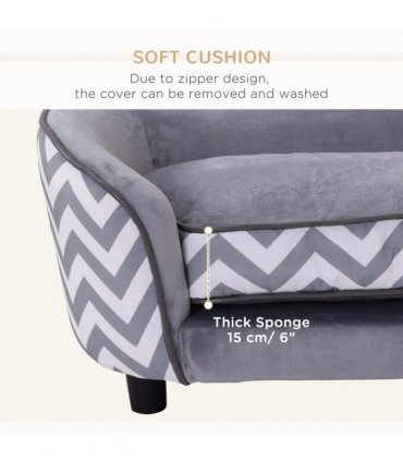 PawHut Dog Sofa Pet Couch for XS Dogs with Removable Sponge Padded Cushion Grey