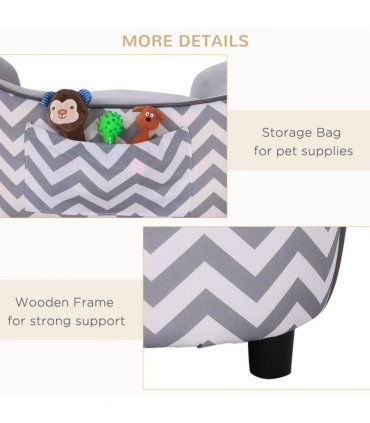PawHut Dog Sofa Pet Couch for XS Dogs with Removable Sponge Padded Cushion Grey