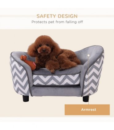 PawHut Dog Sofa Pet Couch for XS Dogs with Removable Sponge Padded Cushion Grey