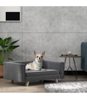 PawHut Elevated Dog Sofa Bed with Cushion for Medium and Small Dogs, Grey