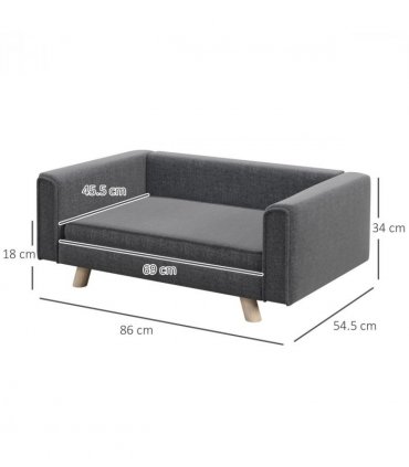 PawHut Elevated Dog Sofa Bed with Cushion for Medium and Small Dogs, Grey