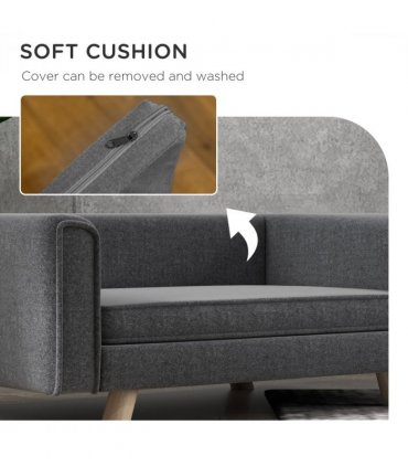PawHut Elevated Dog Sofa Bed with Cushion for Medium and Small Dogs, Grey
