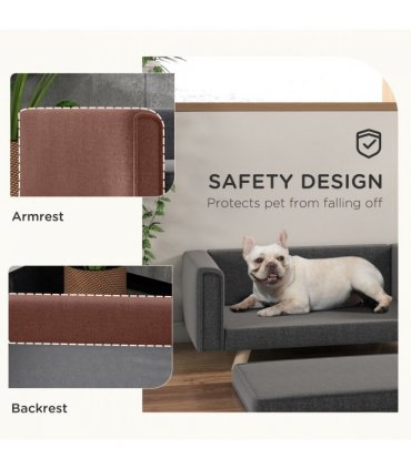 PawHut Elevated Dog Sofa Bed with Cushion for Medium and Small Dogs, Grey