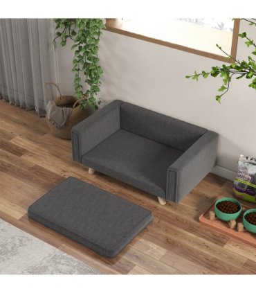 PawHut Elevated Dog Sofa Bed with Cushion for Medium and Small Dogs, Grey