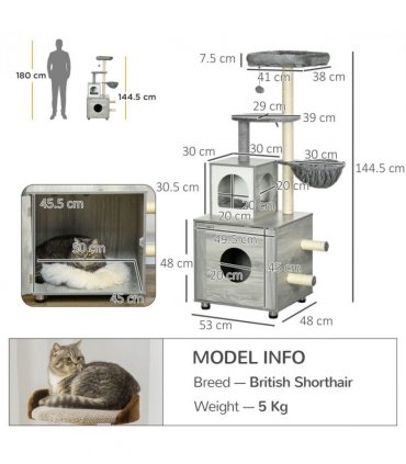 PawHut Cat Litter Box Enclosure, with Cat House, Bed, Scratching Posts, Platform
