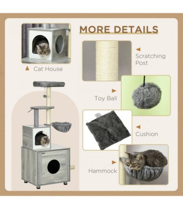 PawHut Cat Litter Box Enclosure, with Cat House, Bed, Scratching Posts, Platform