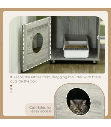 PawHut Cat Litter Box Enclosure, with Cat House, Bed, Scratching Posts, Platform