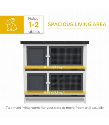 PawHut Double Decker Rabbit Hutch Bunny Cage Pet House Outdoor with Tray, Grey