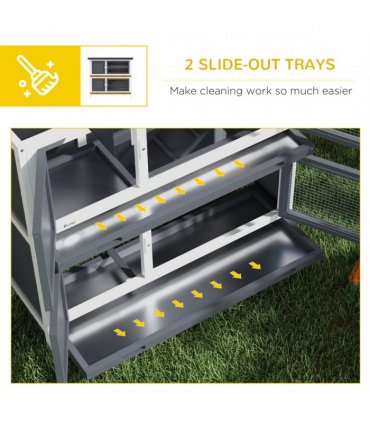 PawHut Double Decker Rabbit Hutch Bunny Cage Pet House Outdoor with Tray, Grey