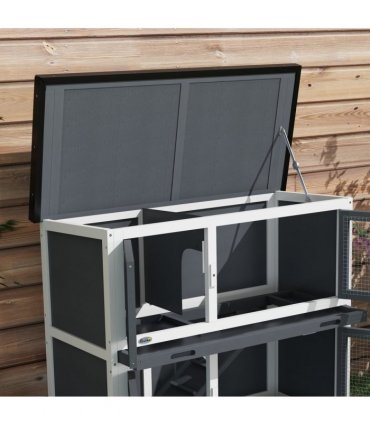 PawHut Double Decker Rabbit Hutch Bunny Cage Pet House Outdoor with Tray, Grey