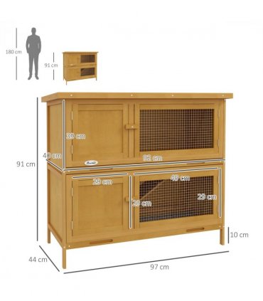 PawHut Double Decker Rabbit Hutch Bunny Cage Pet House Outdoor with Tray, Yellow