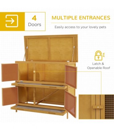 PawHut Double Decker Rabbit Hutch Bunny Cage Pet House Outdoor with Tray, Yellow