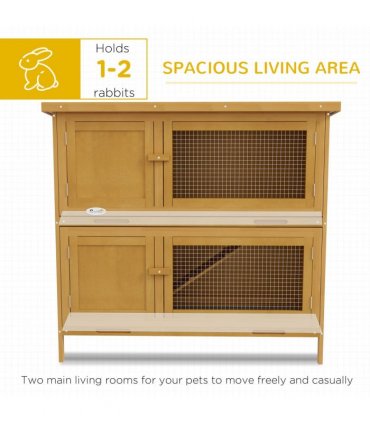 PawHut Double Decker Rabbit Hutch Bunny Cage Pet House Outdoor with Tray, Yellow