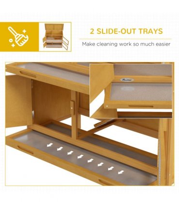 PawHut Double Decker Rabbit Hutch Bunny Cage Pet House Outdoor with Tray, Yellow