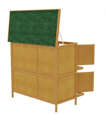 PawHut Double Decker Rabbit Hutch Bunny Cage Pet House Outdoor with Tray, Yellow